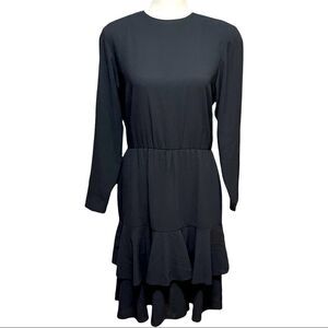 Liz Claiborne Vintage Black Long Sleeve Layered Ruffle Back Button Dress Sz 4